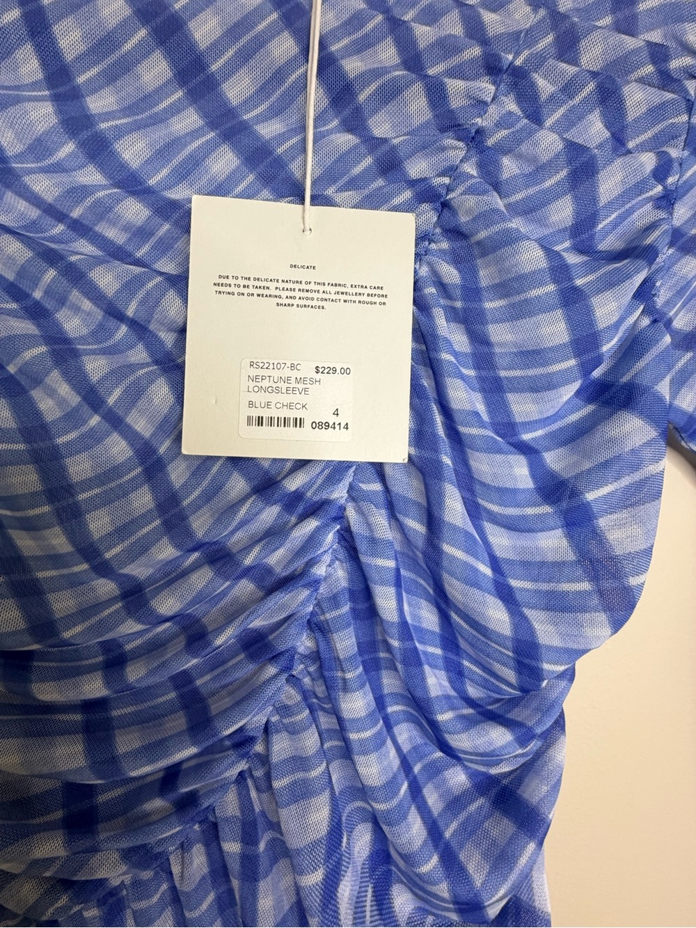 Ruby Rd. Blue Plaid Ruched Long Sleeve Top - Picture 3 of 4